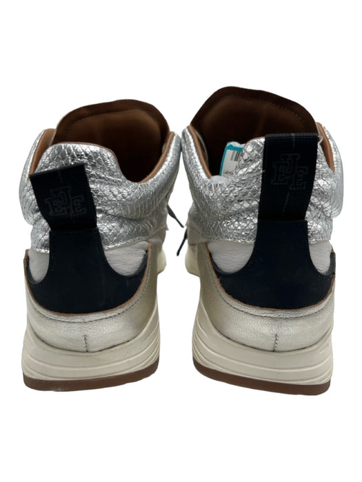 Esse Ut Esse Shoe Size 39 White & Silver Leather Snake Detail lace up Sneakers White & Silver / 39