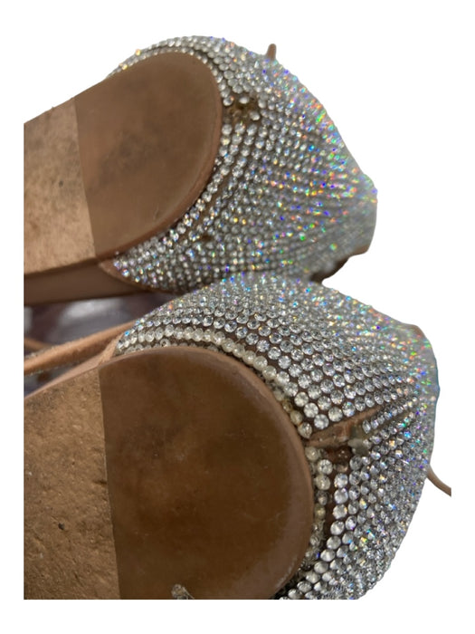 Aminah Abdul Jillil Shoe Size 10 Beige & Silver Leather Rhinestone Flat Sandals Beige & Silver / 10