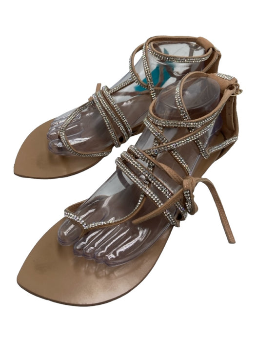 Aminah Abdul Jillil Shoe Size 10 Beige & Silver Leather Rhinestone Flat Sandals Beige & Silver / 10