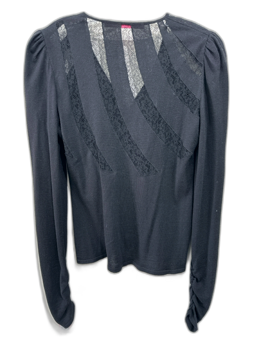 Emanuel Ungaro Size M Black No Fabric Tag Rib Knit Lace Detail V Neck Sweater Black / M