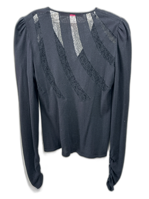 Emanuel Ungaro Size M Black No Fabric Tag Rib Knit Lace Detail V Neck Sweater Black / M