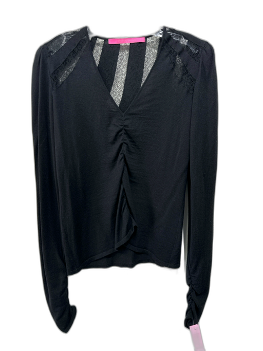 Emanuel Ungaro Size M Black No Fabric Tag Rib Knit Lace Detail V Neck Sweater Black / M