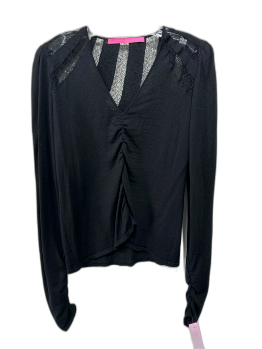 Emanuel Ungaro Size M Black No Fabric Tag Rib Knit Lace Detail V Neck Sweater Black / M