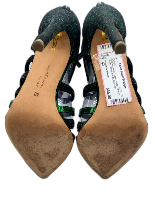 Rupert Sanderson Shoe Size 40 Emerald Green Leather Glitter Strappy Pumps Emerald Green / 40