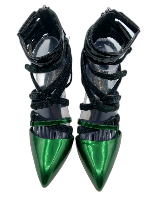 Rupert Sanderson Shoe Size 40 Emerald Green Leather Glitter Strappy Pumps Emerald Green / 40