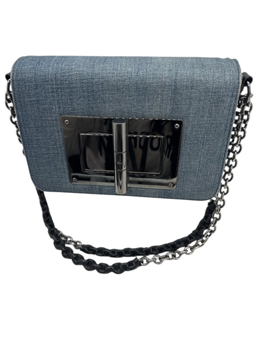 Tom Ford Medium Wash Cotton Denim Leather Detail Gunmetal Hardware Crossbody Bag Medium Wash / M
