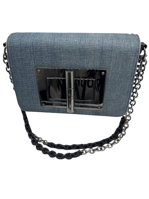 Tom Ford Medium Wash Cotton Denim Leather Detail Gunmetal Hardware Crossbody Bag Medium Wash / M