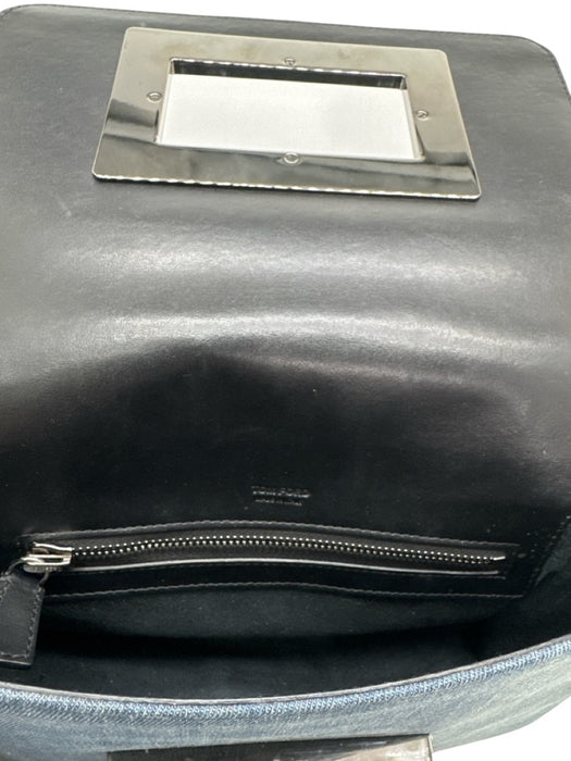 Tom Ford Medium Wash Cotton Denim Leather Detail Gunmetal Hardware Crossbody Bag Medium Wash / M