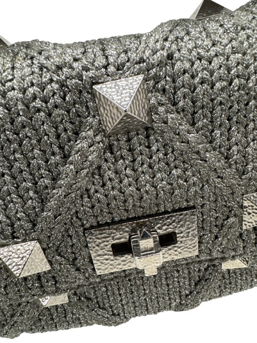 Valentino Garavani Silver Leather & Knit Studded Diamond Chain Strap Bag Silver / M