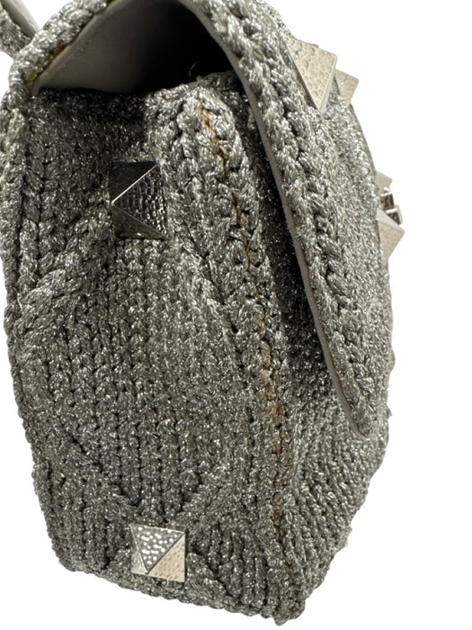 Valentino Garavani Silver Leather & Knit Studded Diamond Chain Strap Bag Silver / M