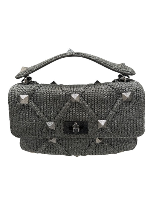 Valentino Garavani Silver Leather & Knit Studded Diamond Chain Strap Bag Silver / M