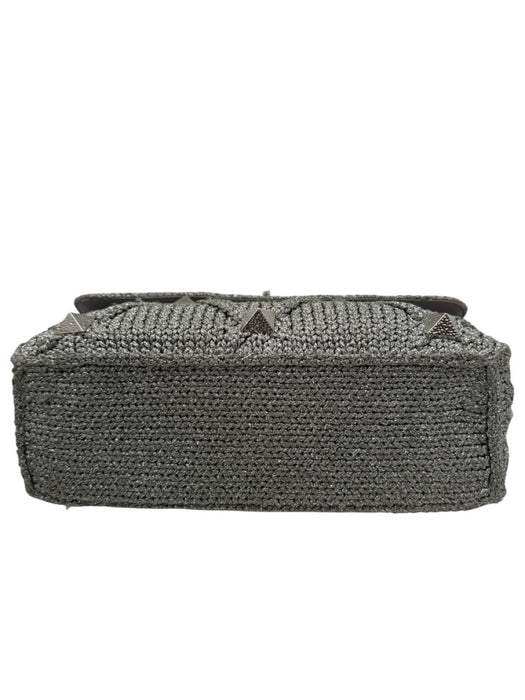 Valentino Garavani Silver Leather & Knit Studded Diamond Chain Strap Bag Silver / M
