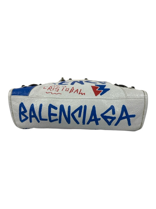 Balenciaga White, Red & Blue Leather Zip Top Graffiti Tassel Detail Bag White, Red & Blue / Small