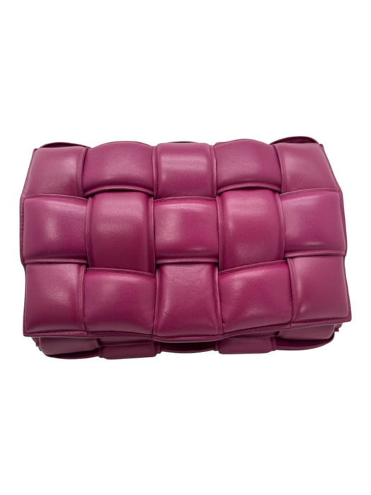 Bottega Veneta Rasberry Pink Leather Basket Weave padded Flap Crossbody Bag Rasberry Pink / Small