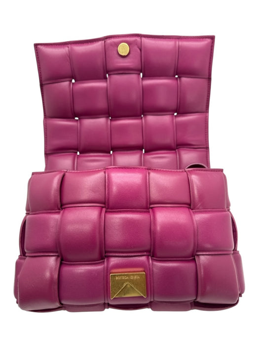Bottega Veneta Rasberry Pink Leather Basket Weave padded Flap Crossbody Bag Rasberry Pink / Small