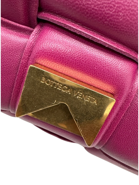 Bottega Veneta Rasberry Pink Leather Basket Weave padded Flap Crossbody Bag Rasberry Pink / Small