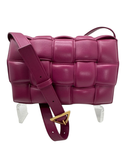Bottega Veneta Rasberry Pink Leather Basket Weave padded Flap Crossbody Bag Rasberry Pink / Small