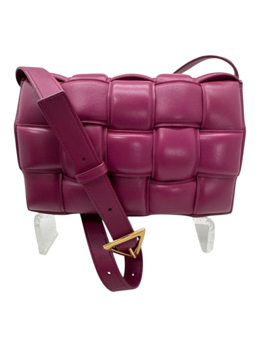 Bottega Veneta Rasberry Pink Leather Basket Weave padded Flap Crossbody Bag Rasberry Pink / Small