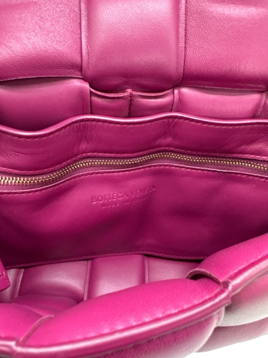 Bottega Veneta Rasberry Pink Leather Basket Weave padded Flap Crossbody Bag Rasberry Pink / Small