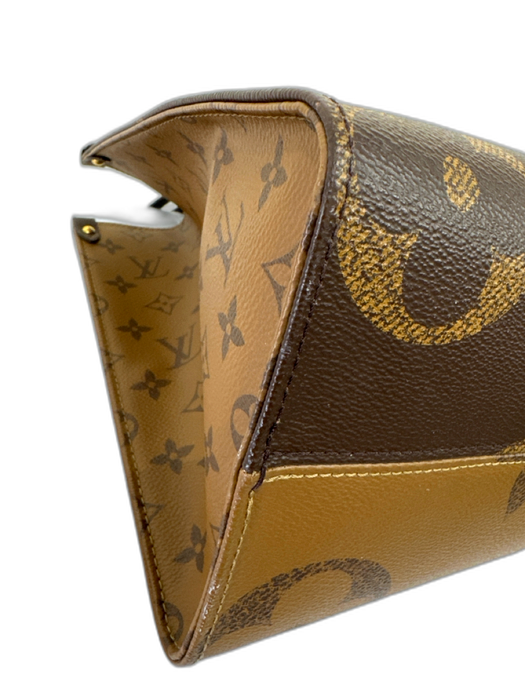 Louis Vuitton Brown & Tan Coated Canvas Reverse Monogram Square Tote Bag Brown & Tan / Large