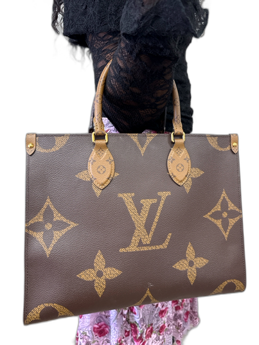 Louis Vuitton Brown & Tan Coated Canvas Reverse Monogram Square Tote Bag Brown & Tan / Large