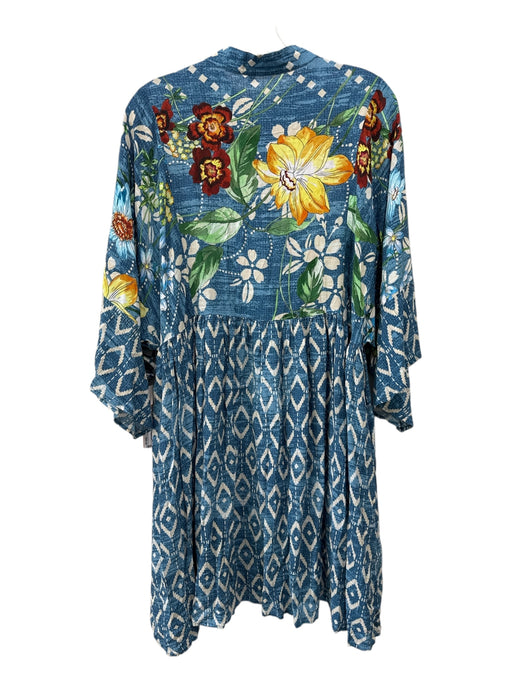 Johnny Was Size L Blue, Yellow & Multi Viscose Long Sleeve Floral V Neck Dress Blue, Yellow & Multi / L
