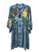 Johnny Was Size L Blue, Yellow & Multi Viscose Long Sleeve Floral V Neck Dress Blue, Yellow & Multi / L