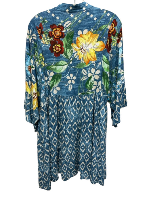 Johnny Was Size L Blue, Yellow, Multi Viscose Floral & Geometric Dress Blue, Yellow, Multi / L