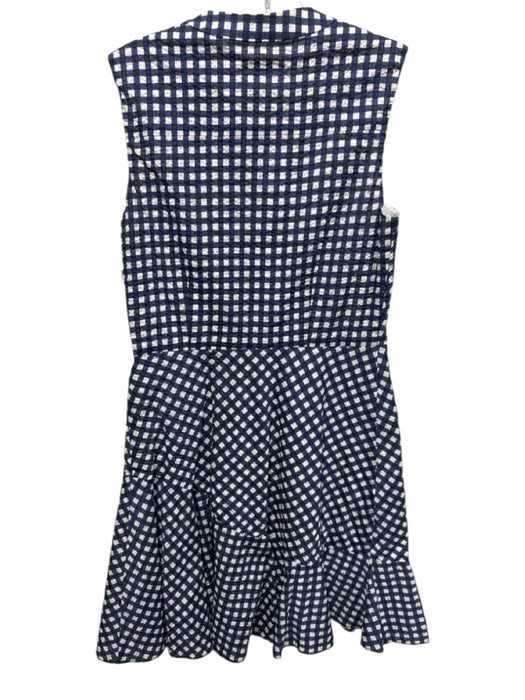 Shoshanna Size 6 Blue & White Cotton Seersucker Ginham Asymmetric Button Dress Blue & White / 6