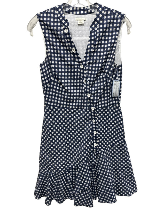 Shoshanna Size 6 Blue & White Cotton Seersucker Ginham Asymmetric Button Dress Blue & White / 6