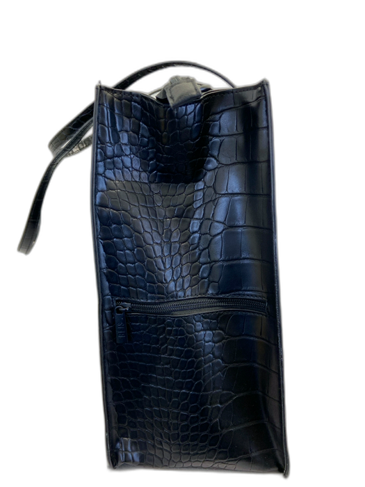 Beis Black Polyurethane Croc Embossed Shoulder Strap Zip closure Bag Black / L