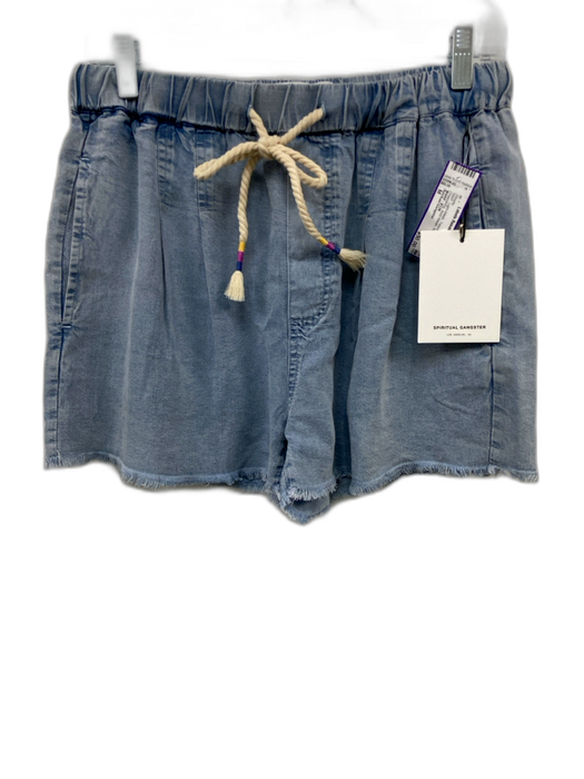 Spiritual Gangster Size M Light Wash Tencel Elastic Drawstring Acid Wash Shorts Light Wash / M