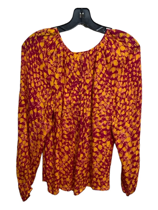 Marie Oliver Size M purple & orange Silk Printed Tie Neck Long Sleeve Top purple & orange / M