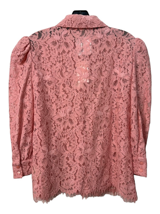 L'agence Size M Pink Nylon Blend Lace Collared Button Up Long Puff Sleeve Top Pink / M