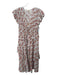 Ulla Johnson Size 8 Brown, Cream & Gray Silk Short Ruffle Sleeve V Neck Dress Brown, Cream & Gray / 8