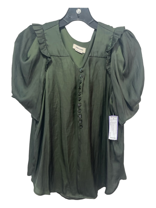 Zadig & Voltaire Size Small Green Polyester Short Sleeve Button Ruffled Top Green / Small