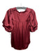 Go Silk Size S Maroon Red Silk Ruffle V Neck Short Puff Sleeve Top Maroon Red / S