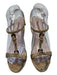 Prada Shoe Size 37 Gold & Brown Leather Espadrille Snakeskin Shimmer Wedges Gold & Brown / 37