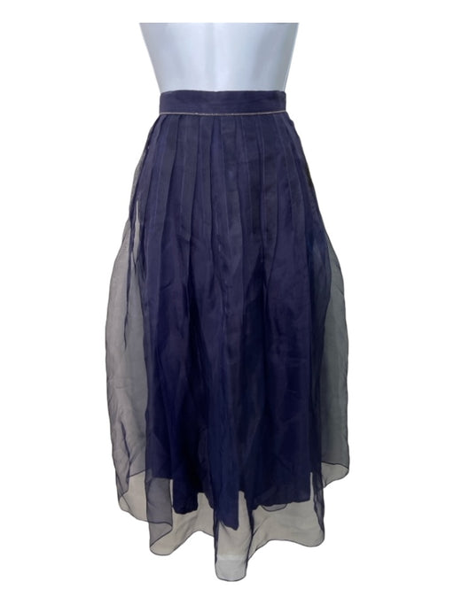 Brunello Cucinelli Size S Navy Silk Embellished Detail Midi Pleated Skirt Navy / S