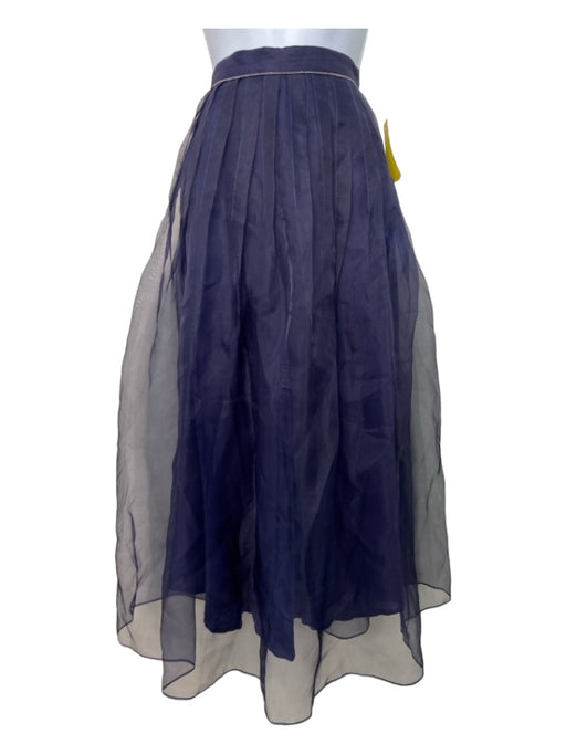 Brunello Cucinelli Size S Navy Silk Embellished Detail Midi Pleated Skirt Navy / S