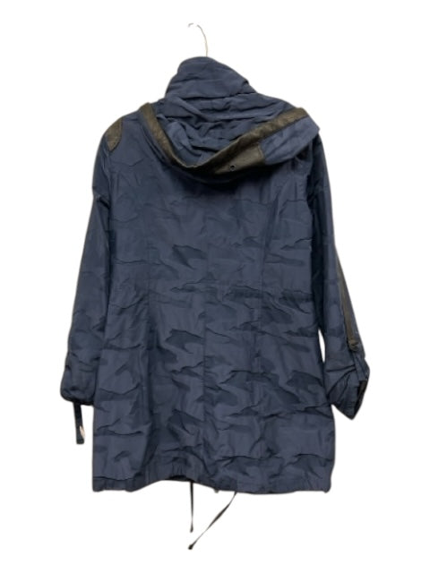 Blanc Noir Size S Blue & Black Polyester PU Leather Brocade Zip & Snap Coat Blue & Black / S