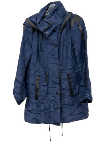 Blanc Noir Size S Blue & Black Polyester PU Leather Brocade Zip & Snap Coat Blue & Black / S