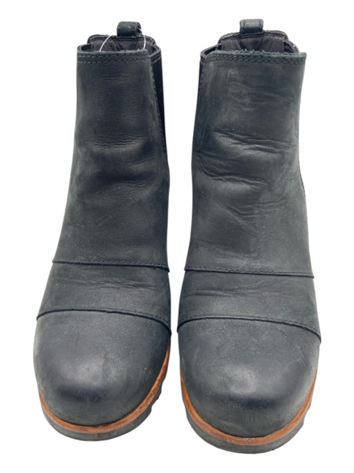 Sorel Shoe Size 7 Black Leather Ankle Pull On Wedge Lug Sole Booties Black / 7