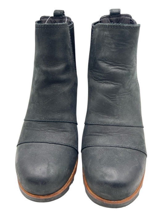 Sorel Shoe Size 7 Black Leather Ankle Pull On Wedge Lug Sole Booties Black / 7