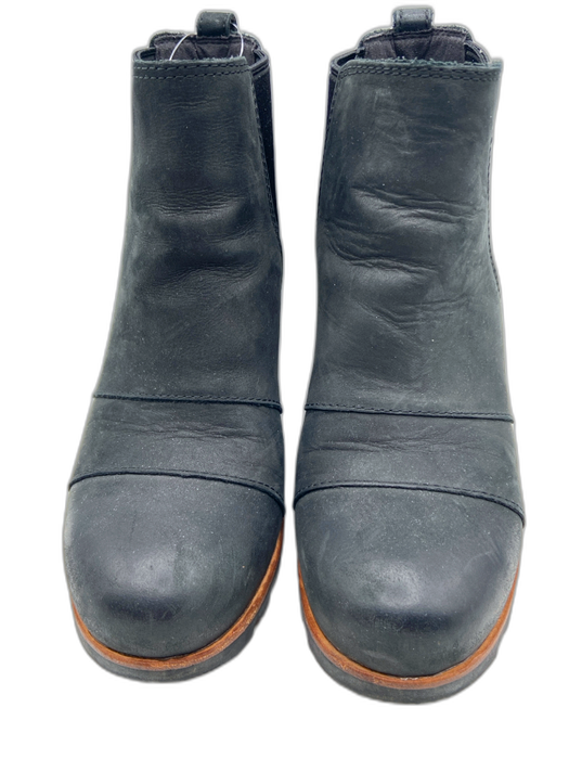 Sorel Shoe Size 7 Black Leather Ankle Pull On Wedge Lug Sole Booties Black / 7