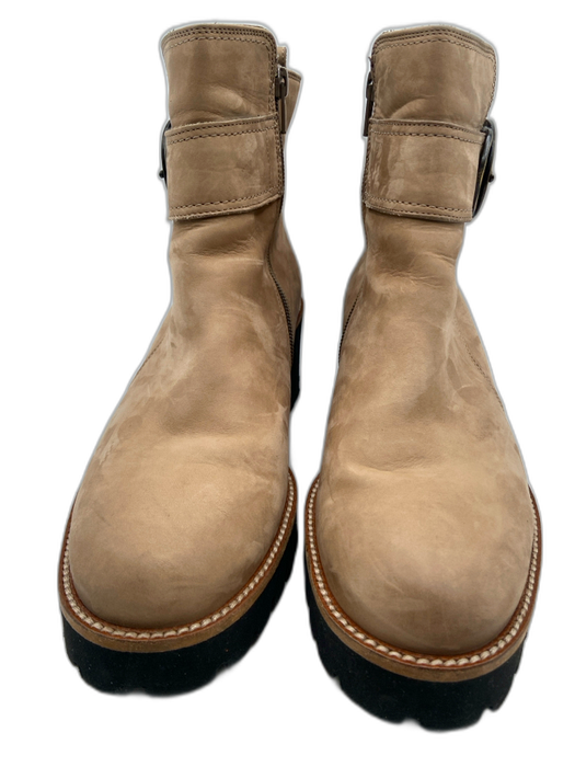 Paul Green Shoe Size 5.5 Taupe Brown & Black Leather Buckle Side Zip Booties Taupe Brown & Black / 5.5