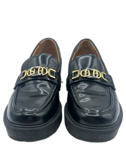 Sam Edelman Shoe Size 7 Black Leather Gold Buckle Low Heel Lug Sole Loafers Black / 7