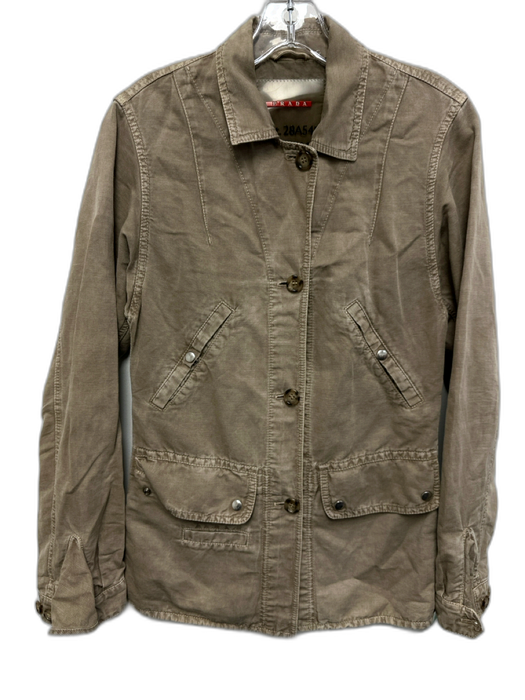 Prada Faded Size 40 Olive Green Cotton & Linen Button Front Military Jacket Olive Green / 40