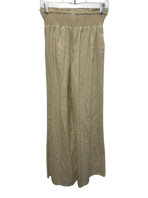 Krisa Size S Cream Linen Blend Shirred Waist Drawstring Wide Leg Pants Cream / S