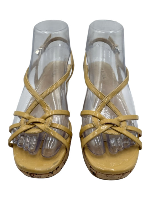 Prada Shoe Size 37 Beige Patent Leather Cork Slingback Strappy Platform Sandals Beige / 37